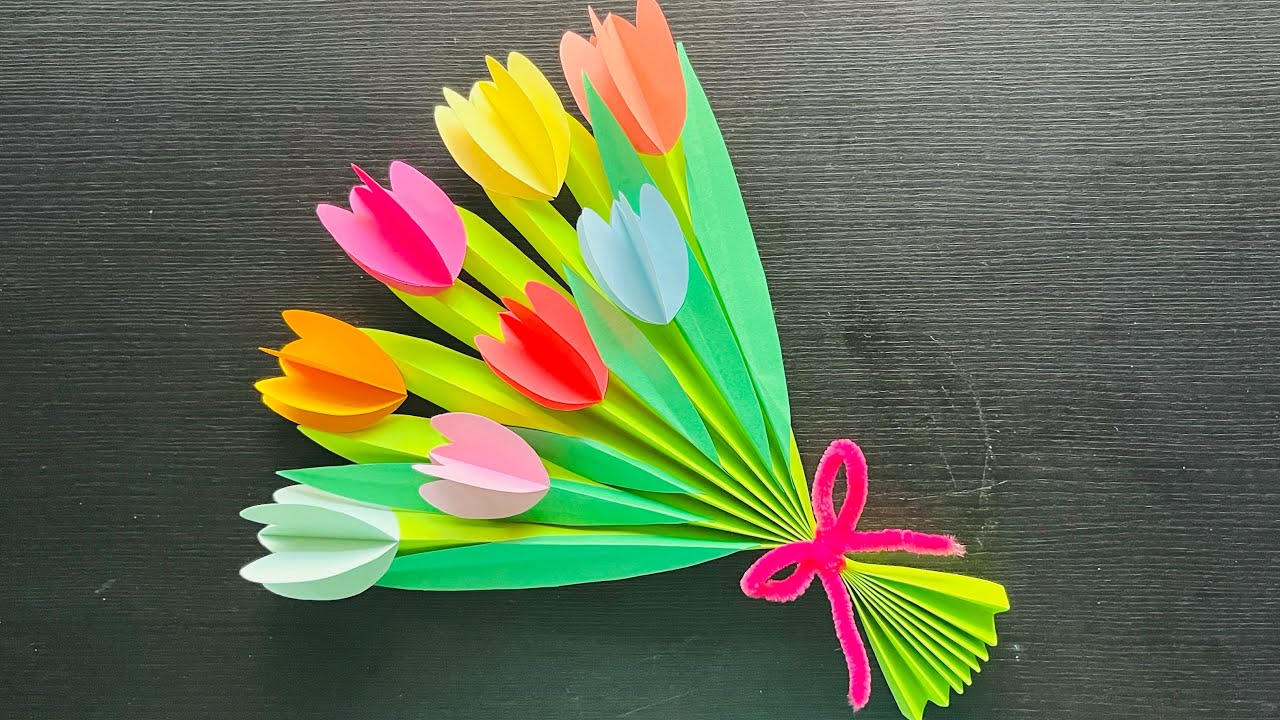 DIY Paper Flower BOUQUET/ Birthday gift ideas/Single Flower Bouquet making  at Homemade Easy Craft 