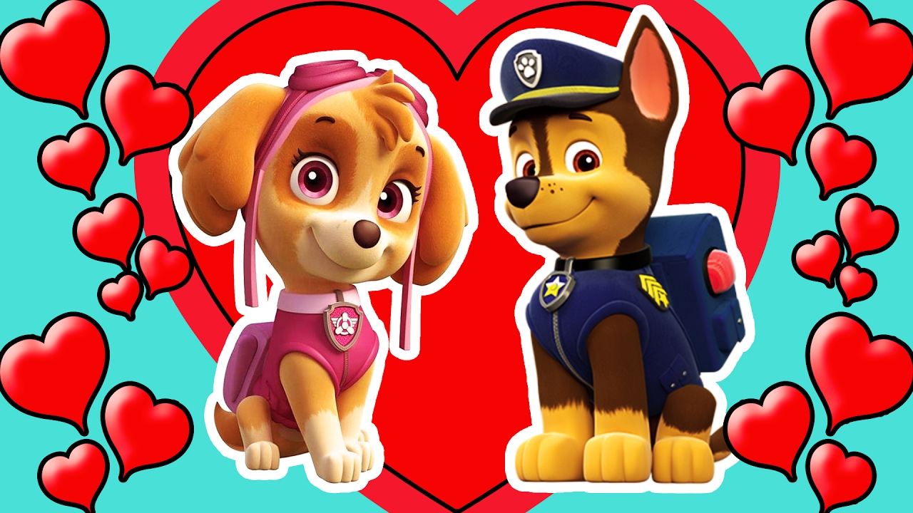 PAW PATROL CHASE and SKYE LOVE 2017 COLORING PAGE FOR