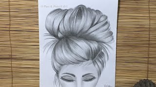 How to Draw a Girl With Messy Bun Hairstyle // Beautiful Girl Drawing Pencil Sketch