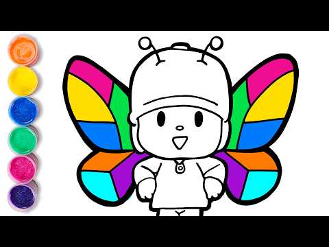 Draw and Color 🌈 POCOYO becomes a rainbow BUTTERFLY 💙🦋