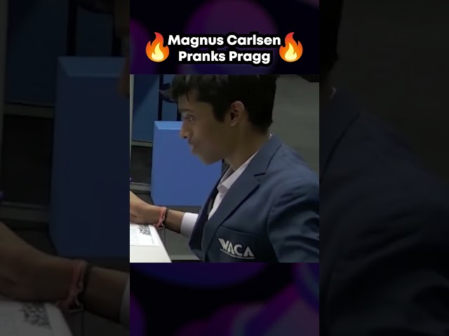 Magnus Carlsen Pranks Praggnanandhaa #shorts #chess class=