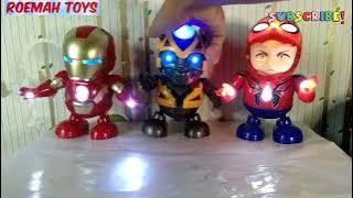 Unboxing dance hero robot bumblebee  ironman  spiderman bisa joget lucu