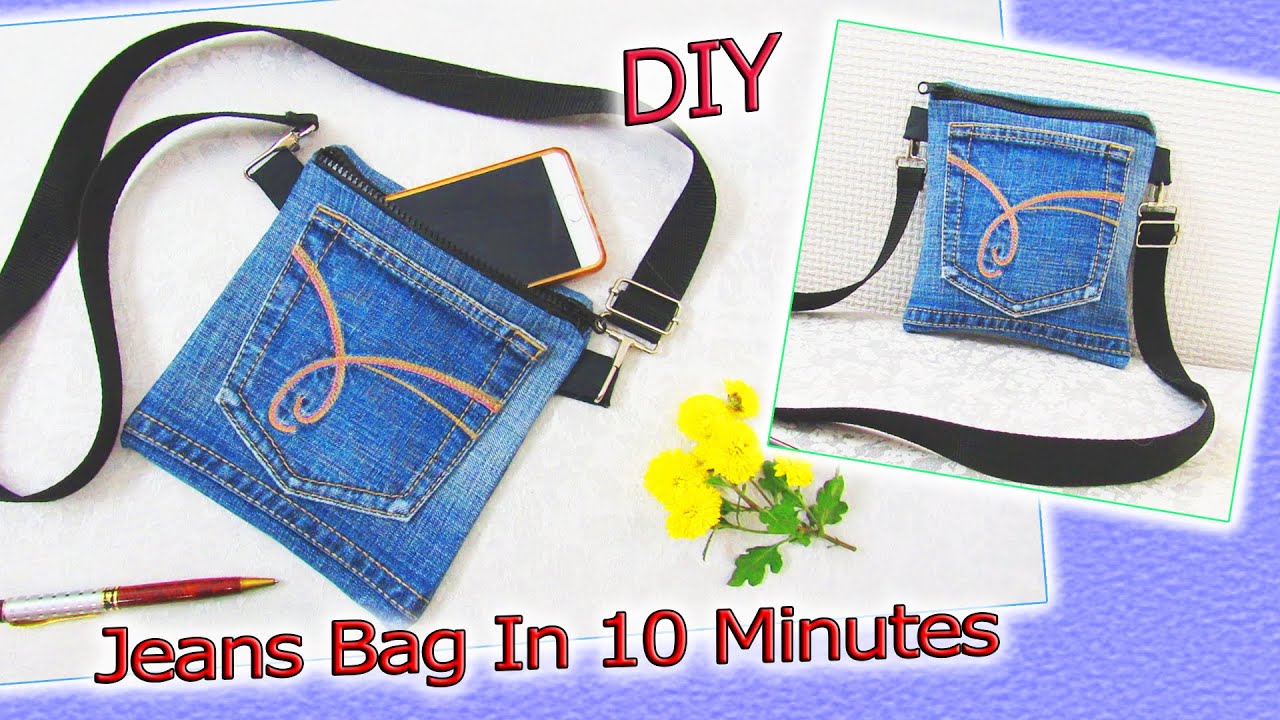 DIY Jeans Crossbody Bag Purse Recycling - How To Sew Hand Belt Bag