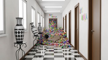 Balls in the corridor, Blender Animation, rigid body simulation, physics