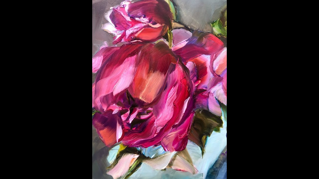 Peony Oil Painting Close Up on DaVinci Cradleboard