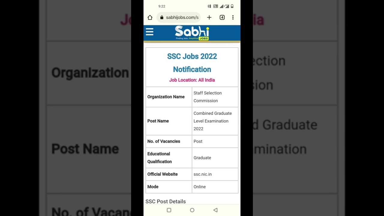 SSC Jobs 2022 Notification 