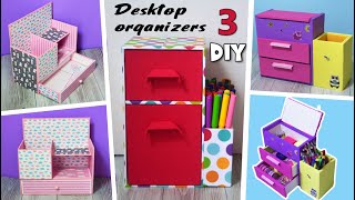 3 diy how to make colorful desktop organizer ||  cardboard organizers