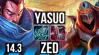 YASUO vs ZED (MID) | 10/1/9, 1200+ games, Legendary | KR Master | 14.3