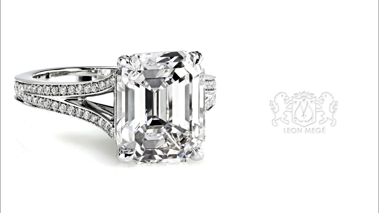 Leon Megé solitaire centering a Krupp-cut diamond and diamond pave on ...