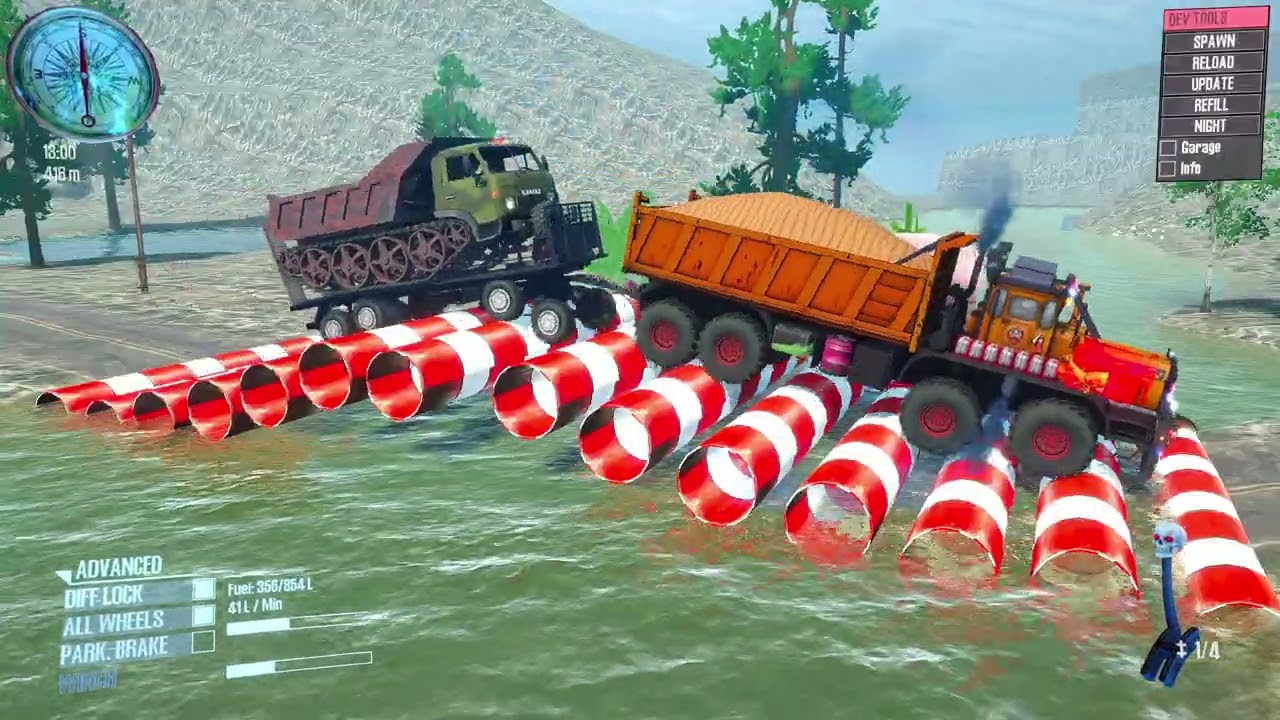 Spintires: Mudrunner | Big Truck with Cargo Trailer Mud Wrestling Match Day107