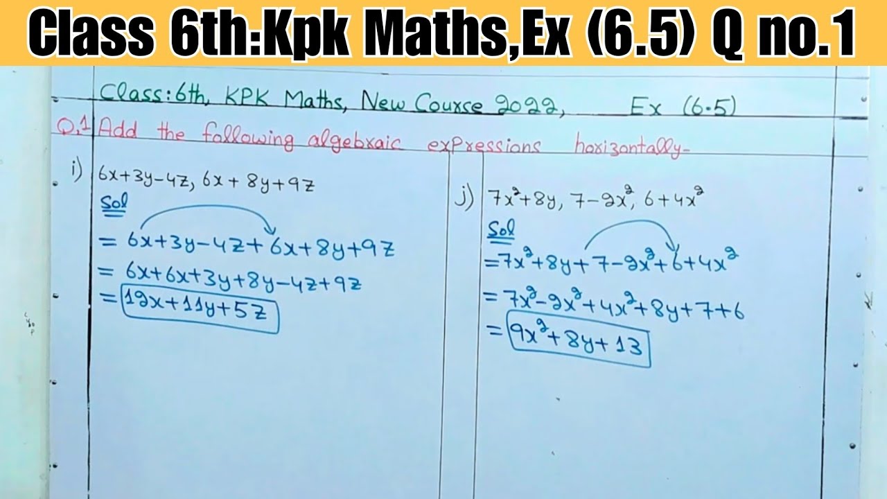 Class 6th Ex 6.5 Q no 1 | Class 6th kpk maths Ex 6.5 Q no 1 | Class 6th ...