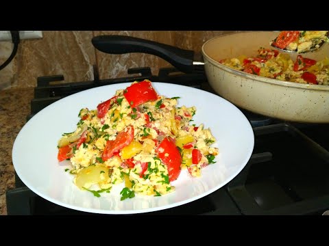 Завтрак или Обед за 5 минут 👍Очень Вкусный рецепт на Сковороде! Яичница с Овощами нравится всем!
