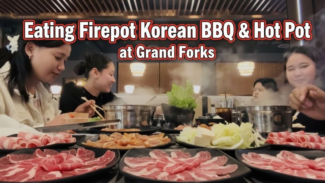 Eating Firepot Korean BBQ & Hot Pot- Grand Forks|| 4K video 