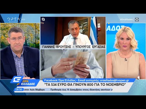 Γιάννης Βρούτσης: Τα 800 ευρώ θα δοθούν ατόφια | Ώρα Ελλάδος 10/11/2020 | OPEN TV