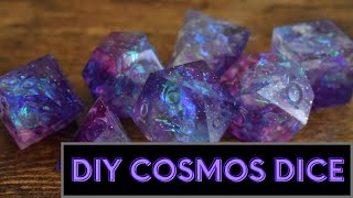 DIY COSMOS DICE// Making galaxy themed dice with holographic cellophane!