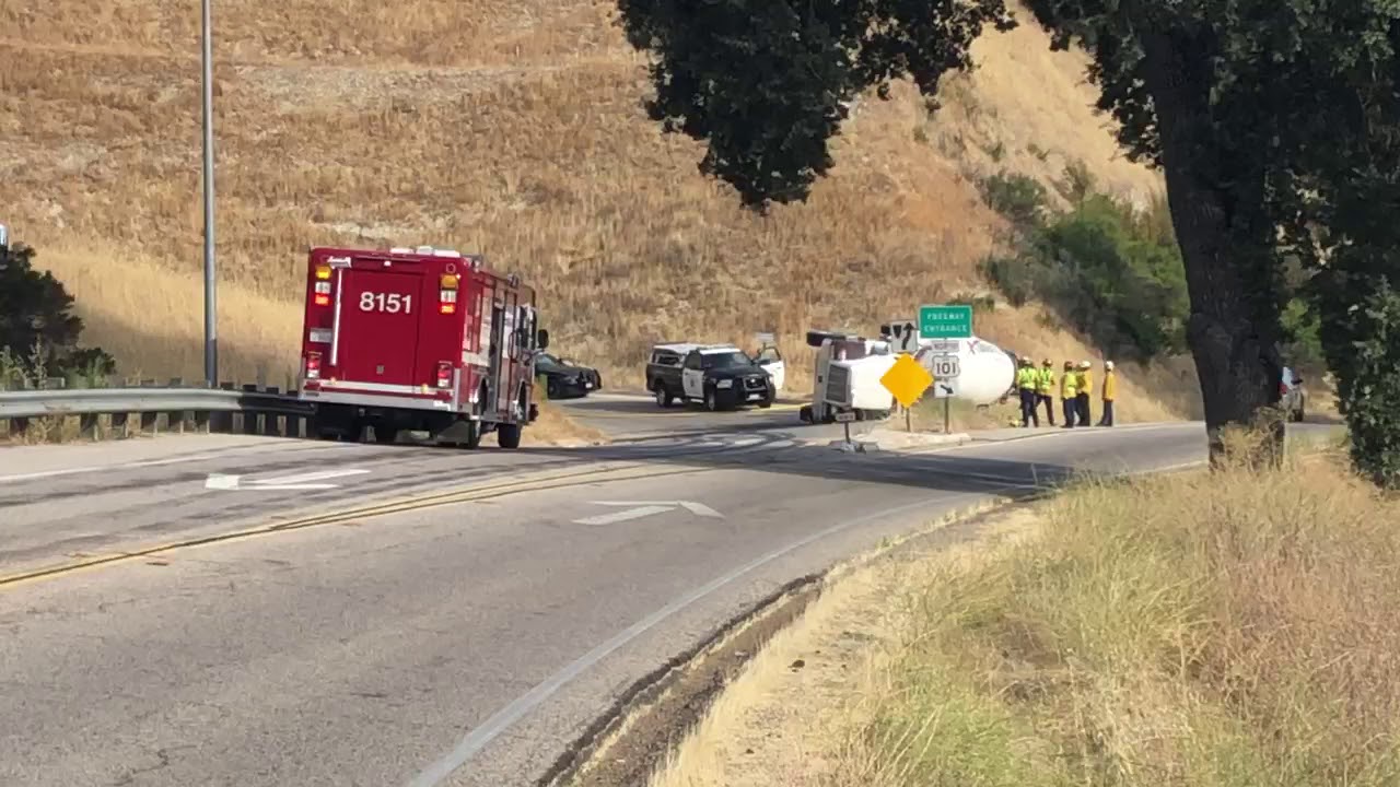 Cement truck crashed and fell over in Paso Robles near Highway 101 and ...