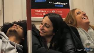 sleeping on strangers prank subway