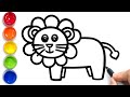 How to Draw a Lion | Lion Drawing and Coloring for Children | Learn Colors for Kids