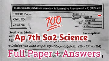 💯real Ap 7th class general science CBA-3 Sa-2 question paper 2024|7th Sa2 science answers key 2024