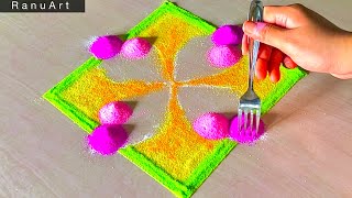 2 Simple Rangoli | Easy Rangoli | Diwali 🪔 Navratri 👣Rangoli designs | Rangoli colors | Ranu Art