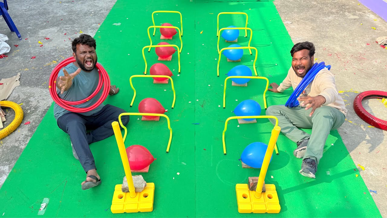 Jump Pop Balloon and Ring throw challenge Game - YouTube