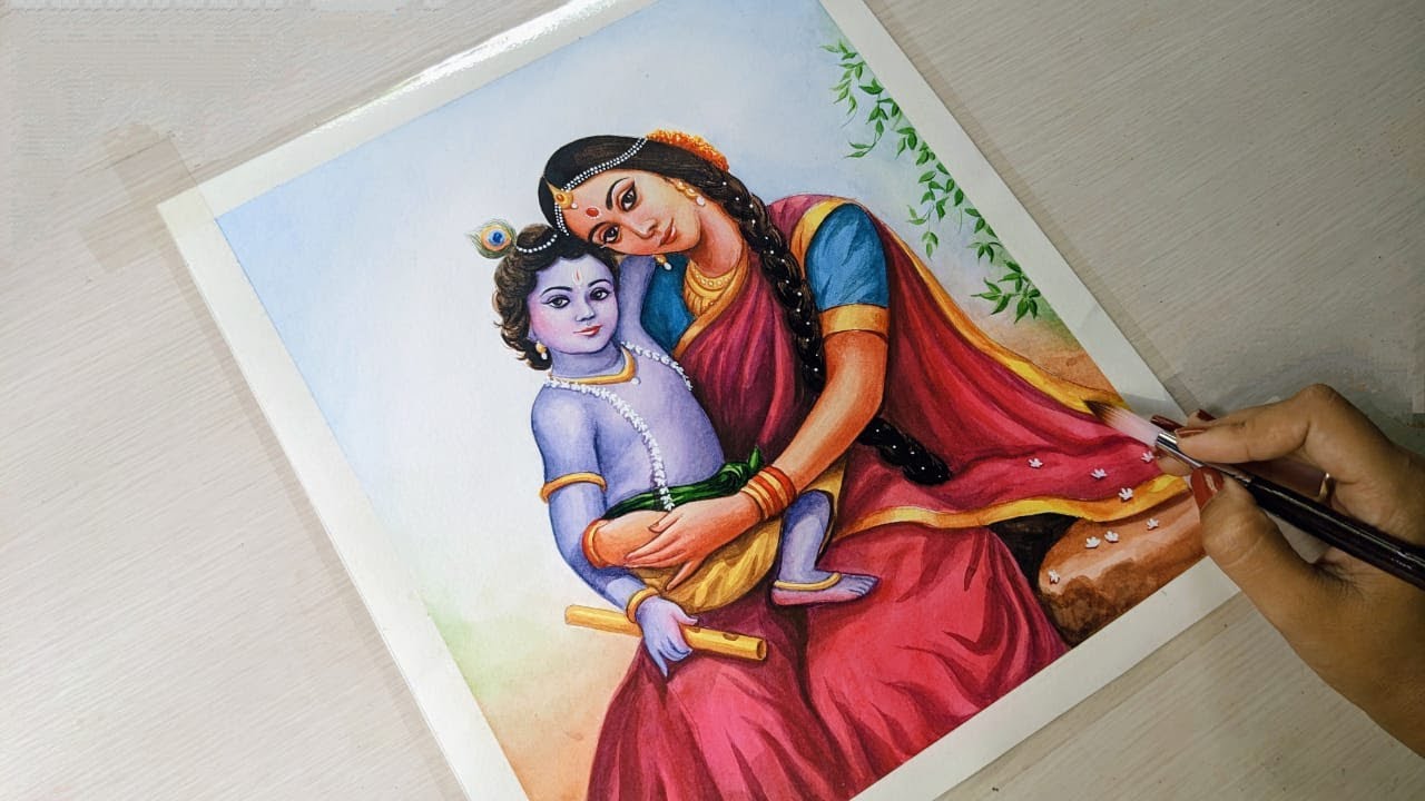 madhubani-painting-baby-krishna-with-mother-yashoda-madhubani-painting