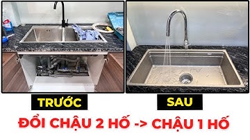 Thay chậu rửa 2 hố thành chậu rửa 1 hố rộng rãi KN8644SU | HUGA