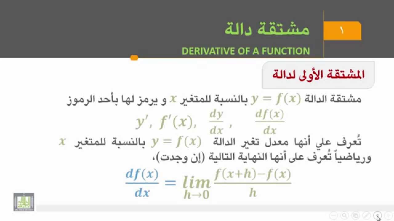 ⁣حساب التفاضل والتكامل - الوحدة 4 : مشتقة دالة - 1 - Derivative of Function