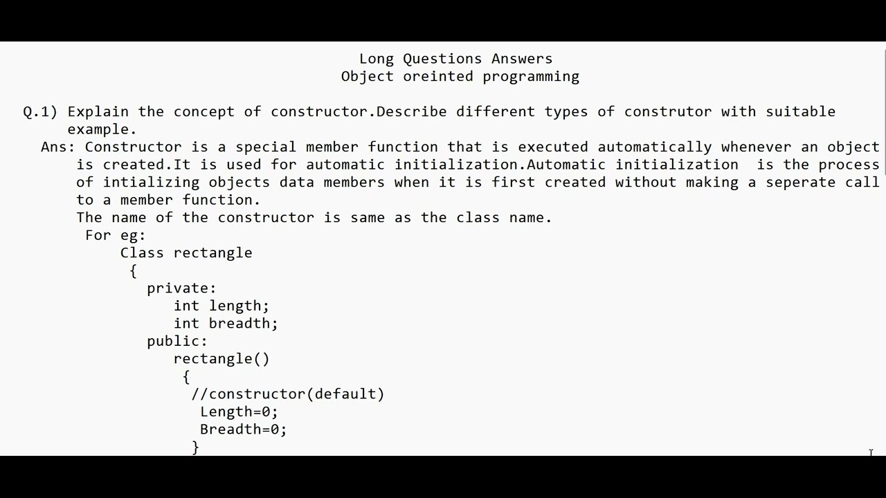 Qno.1 _OOP Important question || Constructor with its types || Example ...
