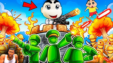 I BUILT Biggest TOY ARMY to DEFEND my CASTLE PART 2 in ROBLOX TOY GUARDIAN with SHINCHAN and CHOP