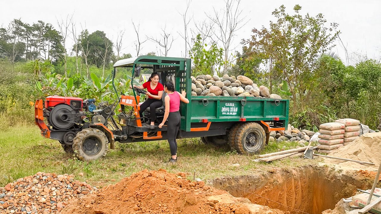 TIMELAPSE — Use Truck to Transport Seedlings & Construction Materials, Prepare to Build Stone House