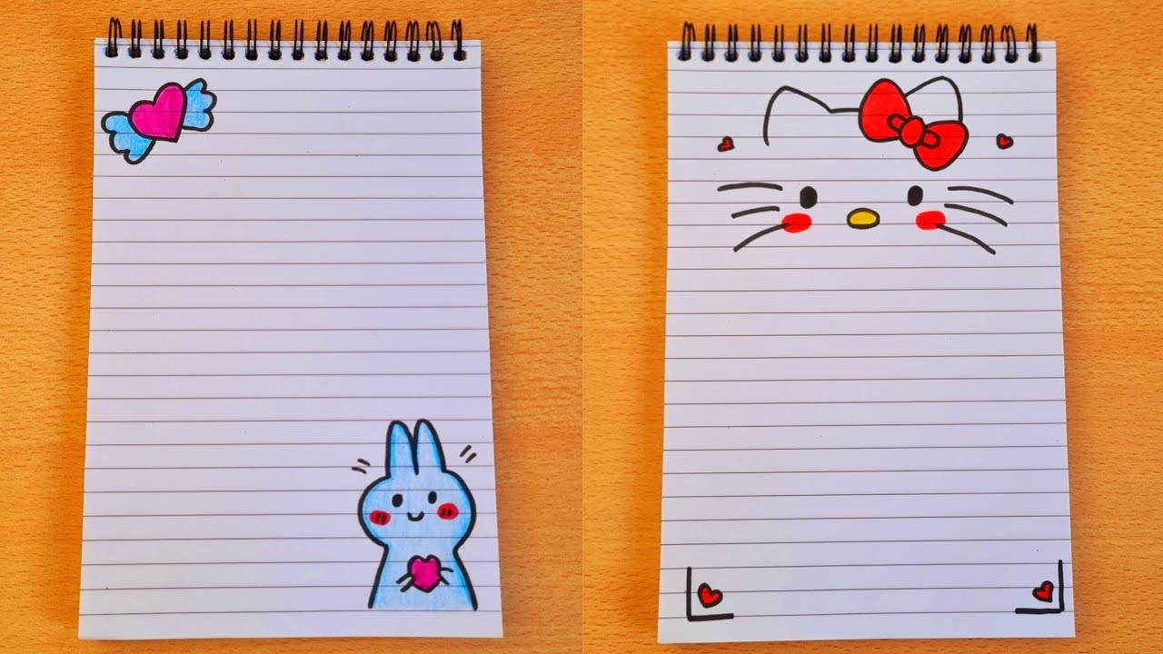 تزيين الدفاتر/تزيين الدفتر سهل/تزيين الدفتر برسمة هيلوكيتي /تزيين الدفتر برسمة أرنب لطيف/رسم سهل