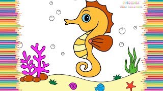 sea animals seahorse under draw drawings colors