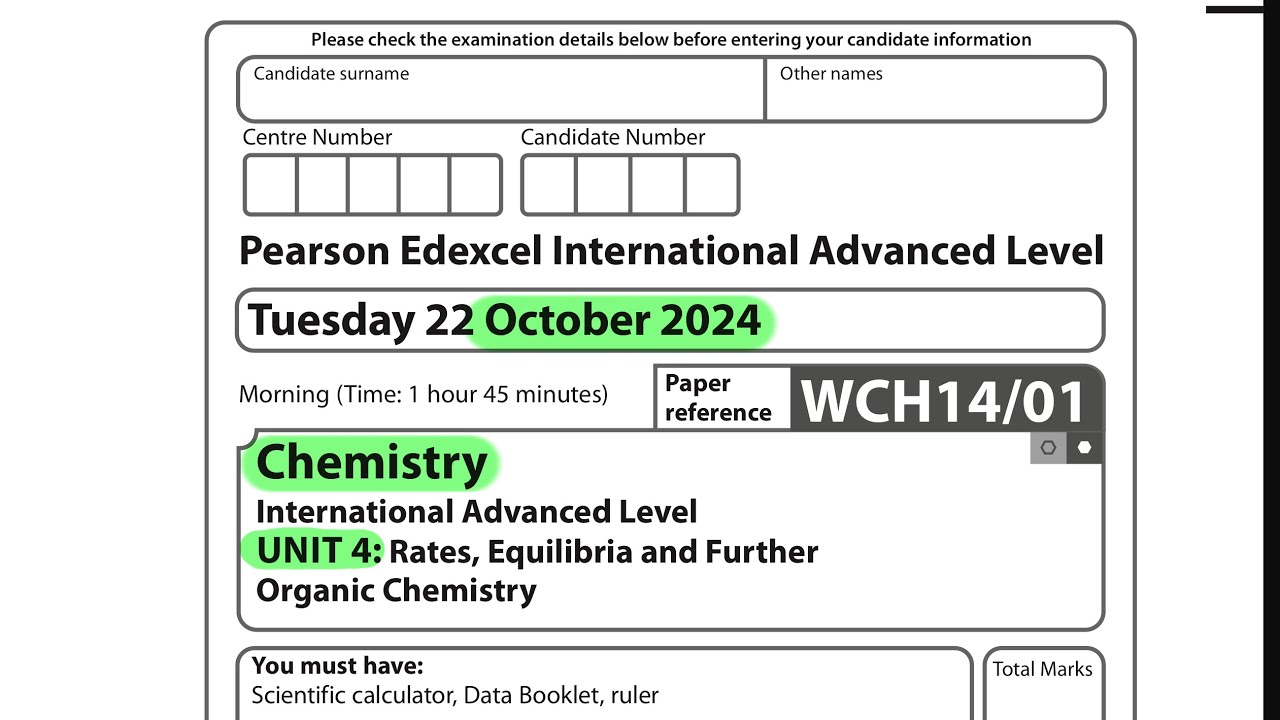 A level | Chemistry | Unit 4 | October 2024 | Pearson Edexcel - YouTube