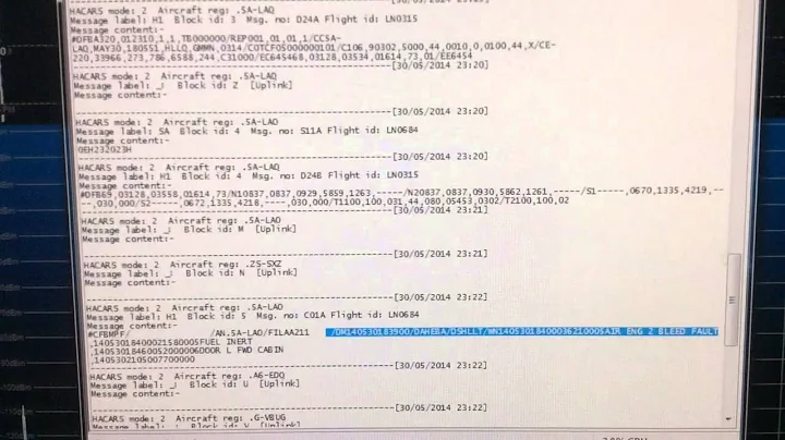 HF ACARS engine bleed fault message.