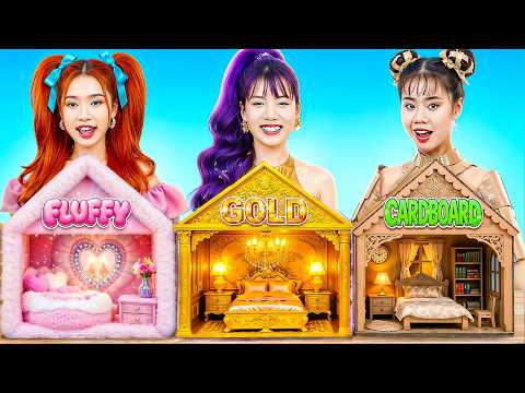 Fluffy Vs Golden Vs Cardboard Girl At Kpop Demon Hunters Doll House Makeover Challenge!