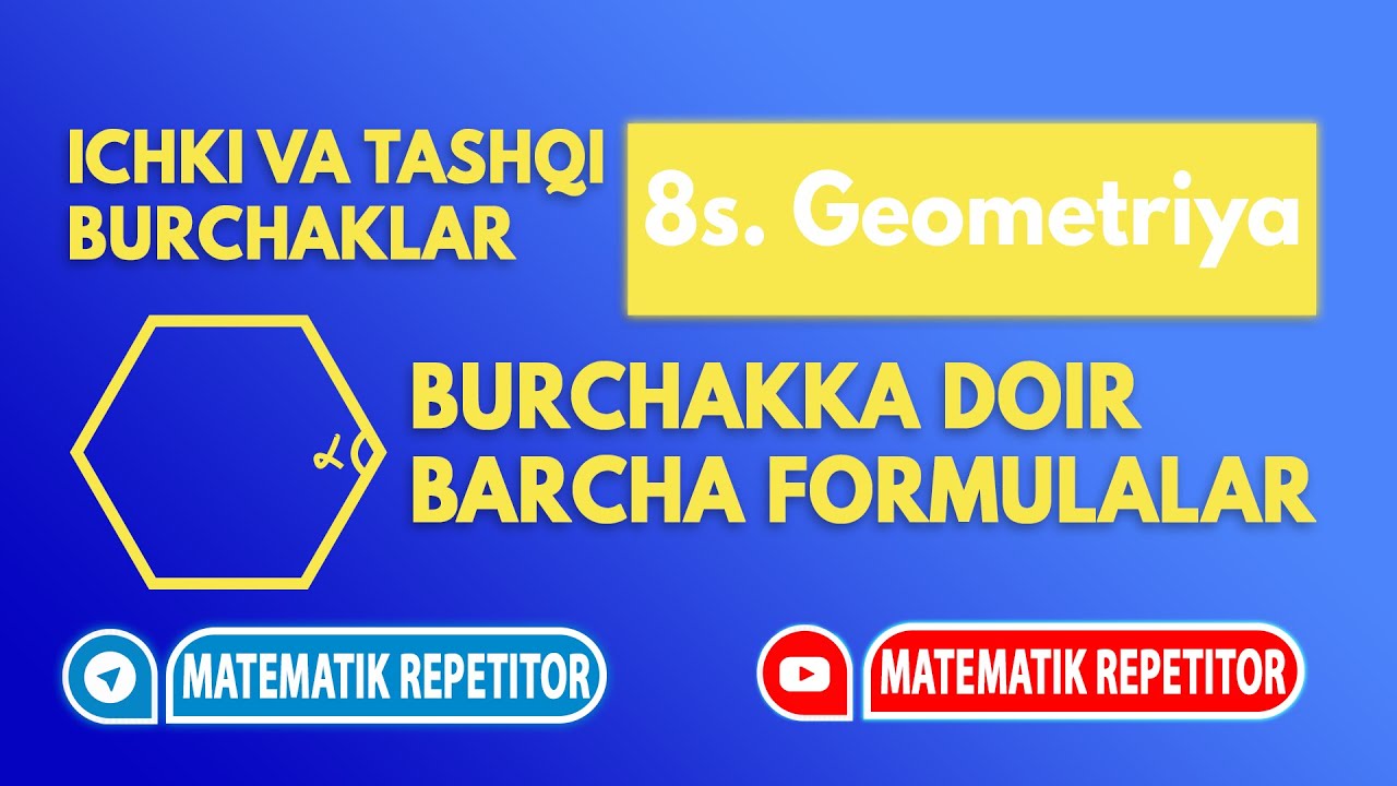 1. Ko'pburchak ichki va tashqi burchaklari. (Geometriya 8 sinf)