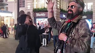 Xfactor Star, Denise Weeks, And Drunk Homeless Fan In Piccadilly Circus