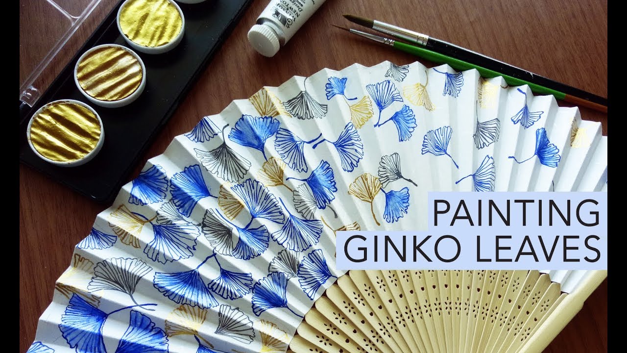 Painting Process Ginko leaves on Japanese fan YouTube