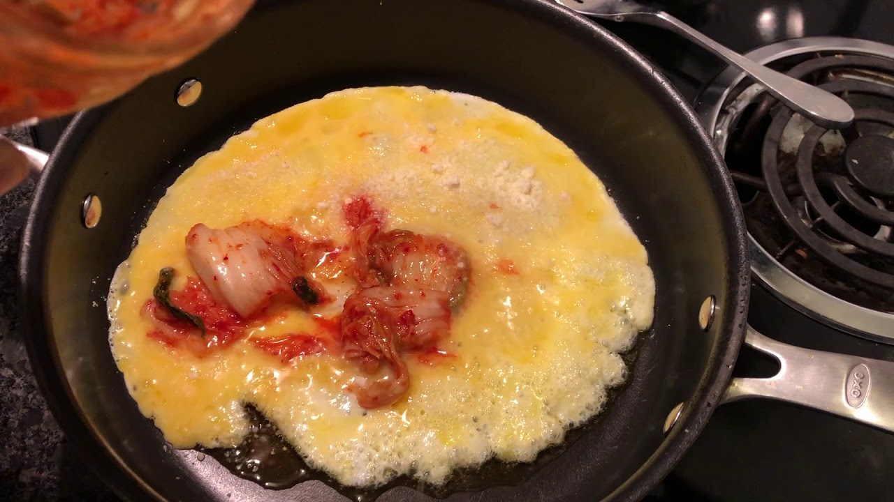 How to Make Scrambled Eggs with Kimchi and Parmesan Cheese YouTube