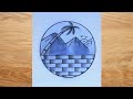 How to draw beautiful drawing nature with circle || how to draw easy scenery drawing with shadow
