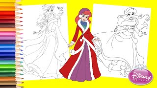Coloring Princess Aurora & Ariel in Winter Outfit - Disney Coloring Pages