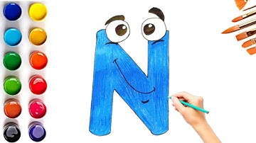 How To Draw The Cute Alphabet N Letter For kids #drawing