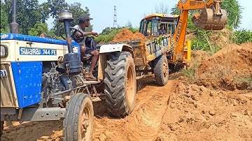 New Jcb 3dx Backhoe Loader Machine Loading Red Mud In Swaraj 744 FE Tractor Jcb Tractor | Jcb Video