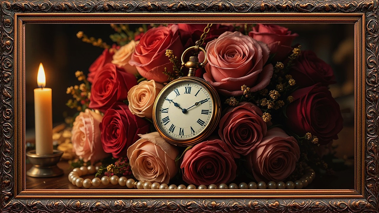 Timeless Romance Still Life 🌹 Antique Pocket Watch & Pearls | Candlelight Chiaroscuro 4K