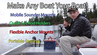 Setup Any Lake Boat For Fly Fishing Fast! Rod Holders, Anchor Mounts & PORTABLE Sounder Mounts