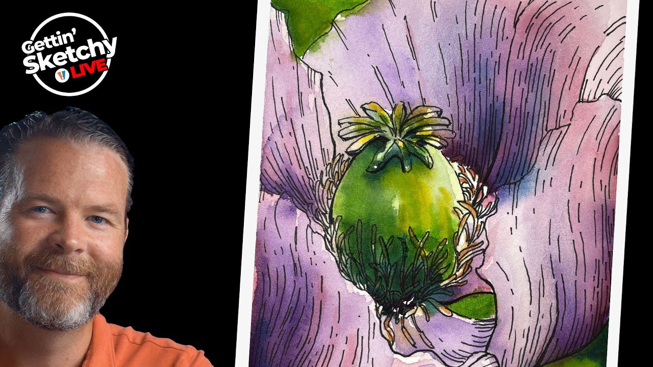 Live Drawing Exercise - Poppy Flower with Pen and Ink and Watercolor Markers