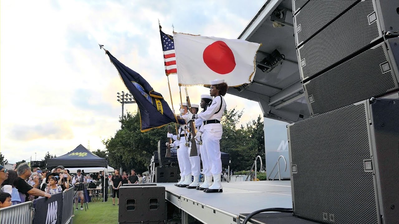 米日国歌の斉唱と米海軍兵とヘリによる国旗の掲揚！ NAF厚木航空基地