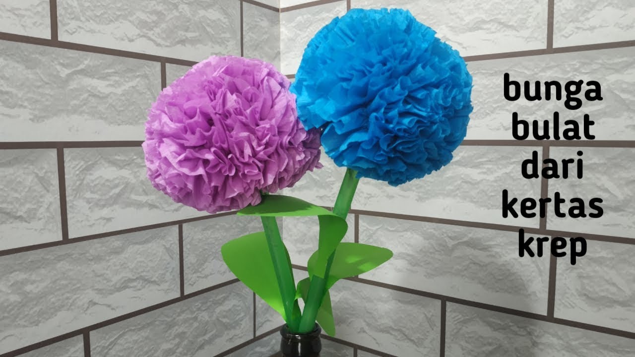  pom  pom  flower from crepe paper bunga  bulat dari  kertas 