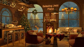 Snowy Winter Night in Cozy Coffee Shop 4K ☕ with Piano Jazz Music for Relaxing, Studying and Working